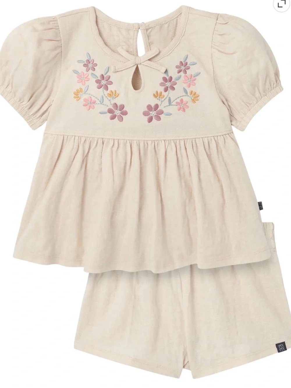Gerber Cream Floral Embroidered Girls Matching Set